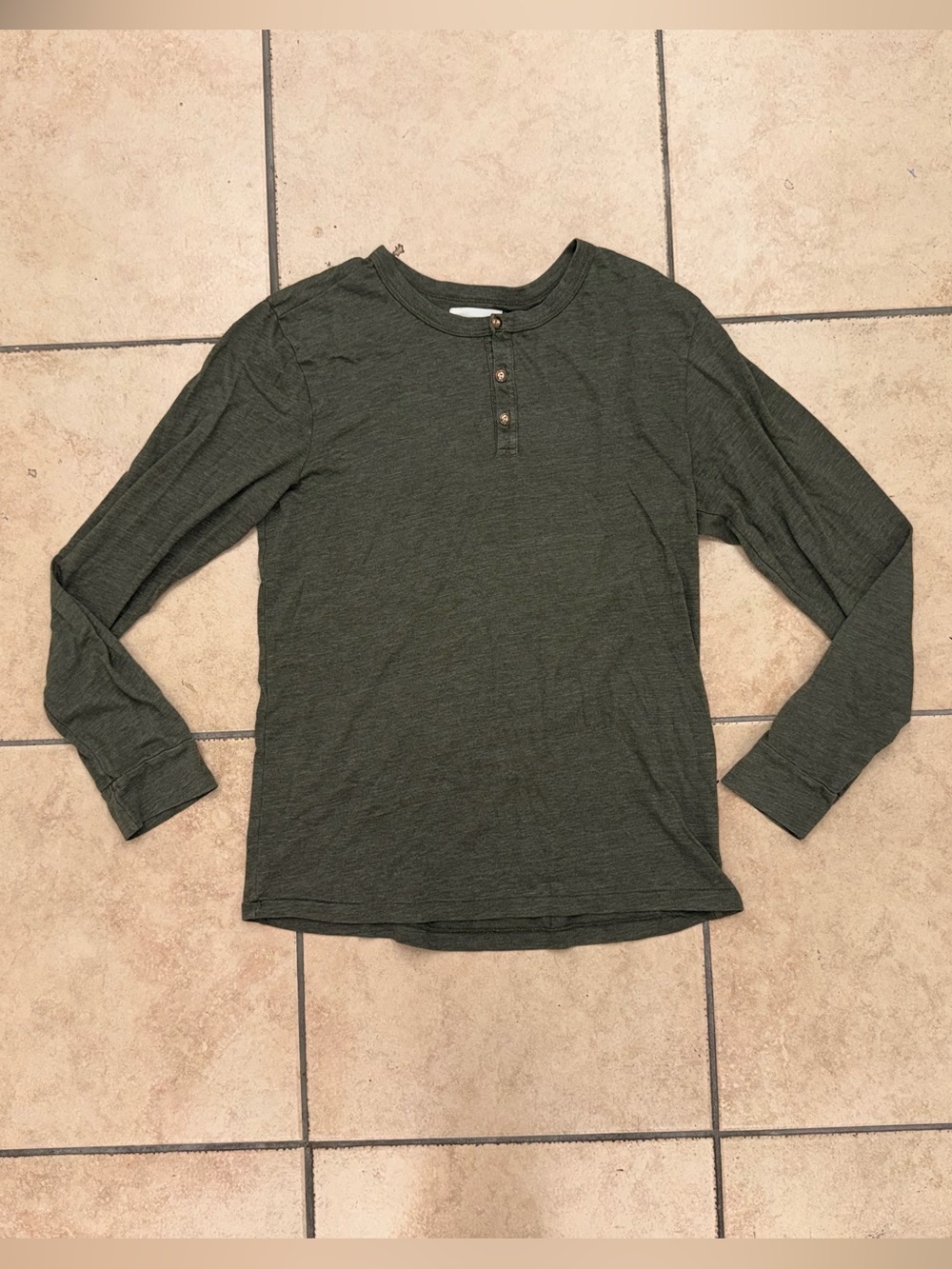 Sol Angeles Henley 3 Button Up Long Sleeve Dark Green Mens Sz Large Los Angeles